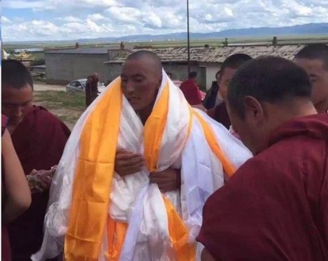 Lobsang Tenzin is welcomed back to his home town in Dzoege County after his release in July 2016
